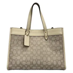 COACH(コーチ) トートバッグ美品  フィールド トート 30 シグネチャー ジャカード C3282 ライトグレー×ブラウン×ベージュ レザー