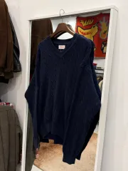 90s BENETTON ベネトン Vネック ケーブル コットン ニット (Italy)