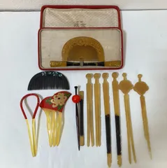 【30697】鼈甲かんざし　鼈甲　簪　かんざし　髪飾り　和服小物　櫛　クシ　黄色　黒　かんざしおまとめ　和装小物　中古品　現状品