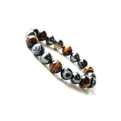 [GOLD STONE] 天眼石 タイガーアイ ヘマタイト ブレスレット 12mm パワーストーン 天然石 数珠 メンズ アクセサリー 内周 約20cm 0