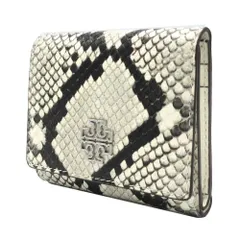【新品】トリーバーチ 164035 1024 100 (ウォームホワイト×ブラック) 財布 三つ折り財布 TORY BURCH ブリテン スネーク調 エンボスレザー コンパクト ウォレット ミニ財布 アウトレット レディース