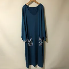 D725　ブルー　ロングワンピース　大きいサイズ　５XL　ゆったり　ヒョウ柄　