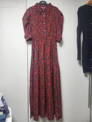 レッド フラワー ロング丈ワンピース