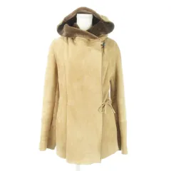 セオリーリュクス theory luxe ムートンコート スエード 羊革 フーディー ミドル丈 38 M 茶 ブラウン /AH3 ■GY44