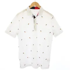 トミーヒルフィガー TOMMY HILFIGER ポロシャツ L 白 ホワイト マルチカラー 総柄 半袖 襟裏デザイン THMA942 /TK