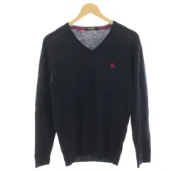 バーバリーブラックレーベル BURBERRY BLACK LABEL ニット セーター ウール 2 紺 ネイビー Vネック 長袖 ロゴ刺繍 /HN