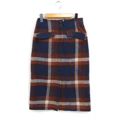 サルーン saloon チェック タイトスカート ミモレ丈 スリット ウール混 36 ブラウン 茶 /FT48