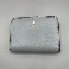極美品　現行　FURLA フルラ　二つ折り財布　ミニウォレット　コンパクト　フラップ　ロゴ　レザー　グレー