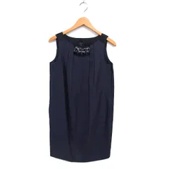 ボールジー BALLSEY トゥモローランド タック ドレス ワンピース ミニ Iライン ビジュー シルク混 ノースリーブ 38 紺 ネイビー /NT7