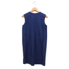 トゥモローランドコレクション TOMORROWLAND collection タグ付き サイドタック ワンピース ノースリーブ ひざ下丈 無地 コットン 綿 36 ネイビー 紺 /FT26