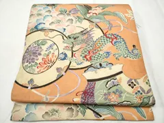 平和屋着物●アンティーク　大正ロマン　丸帯　駒刺繍　龍　鼓花文　引き抜き帯　正絹　逸品　CABD0529hy