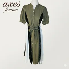 axes femme アクシーズファム レース切替ワンピース カーキ Msize