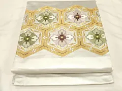 平和屋着物▼九寸開き名古屋帯　総刺繍　駒刺繍　亀甲花文　金銀糸　正絹　逸品　CABC4539dy