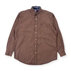 90s TOMMY HILFIGER トミーヒルフィガー フラッグ刺繍 チェック柄 長袖 ボタンダウンシャツ XS /オレンジ×ネイビー系 メンズ ビンテージ