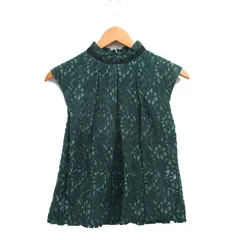 ナノユニバース nano universe 総レース ブラウス ノースリーブ リボン コットン グリーン 緑 /KT10