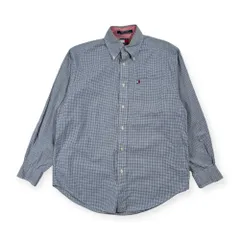 90s TOMMY HILFIGER トミーヒルフィガー フラッグ刺繍 チェック柄 BD ボタンダウン 長袖シャツ XS /ネイビー系 メンズ ビンテージ