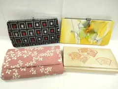 平和屋着物▼和装小物　和装バッグまとめて４点　ハンドバッグ　手描き　地紙流水花文　枝葉文　紬地　クラッチ　金銀糸　逸品　CABC1092ju
