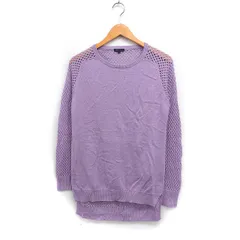 セオリー Theory カシミヤ混 ニット セーター 長袖 メッシュ 透かし編み ロング丈 コットン 綿 S パープル 紫 /FT19
