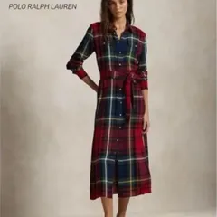 未使用級！POLO RALPH LAUREN　ラルフローレン　チェック コットンブレンド シャツドレス　現行　サイズ4