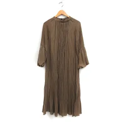 ミラオーウェン Mila Owen ギャザー ワンピース ロング丈 7分袖 バックリボン 無地 1 モカ /FT26