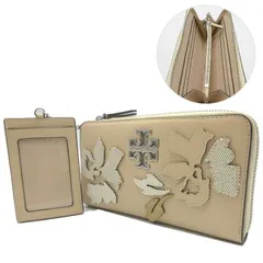 【新品】トリーバーチ 156081 0724 123 (ベージュ系マルチ) 財布 長財布 TORY BURCH BRITTEN レザー フラワー アップリケ ダブルTメタルロゴ ラウンドジップ ロングウォレット IDパスケース付き アウトレット レディース