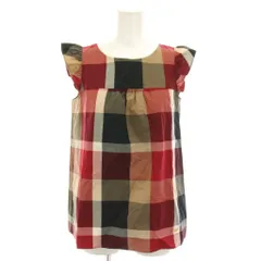 ブルーレーベルクレストブリッジ BLUE LABEL CRESTBRIDGE シャツ ブラウス 半袖 フレンチスリーブ フリル チェック柄 36 赤 レッド 黒 ブラック 55M06-377-15 /YT