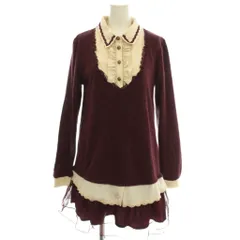 アクシーズファム axes femme ニットワンピース シャツ ひざ丈 長袖 M ワイン ボルドー /☆G