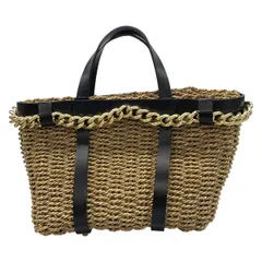 DSQUARED2(ディースクエアード) ハンドバッグ - ベージュ×黒 かごバッグ/チェーン レザー