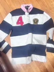 ポロラルフローレン ラグビーシャツ ネイビー/ホワイト ピンク ストライプ カラーTシャツ