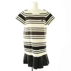 バーバリーブルーレーベル BURBERRY BLUE LABEL 金ボタンボーダーチュニックワンピ 半袖 38 ホワイト ブラック /DO ■OS