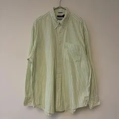 R00525　NAUTICA｜ノーティカ｜長袖シャツ｜ストライプ｜Green｜グリーン｜コットン｜ボタンダウン｜古着｜USA古着｜ヴィンテージ｜90S｜Y2K｜アメカジ｜今期トレンド｜メンズ｜Lサイズ｜レギュラー古着｜フォロー割