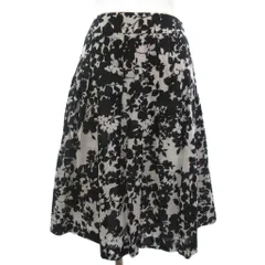 23区 オンワード樫山 モノトーン 花柄 フレアスカート ひざ丈 コットン リネン混 白 黒 ホワイト ブラック 38 M位