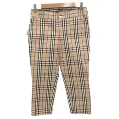 バーバリーブルーレーベル BURBERRY BLUE LABEL クロップドパンツ ノバチェック ホースロゴ刺繍 38 ベージュ /FF ■ECT