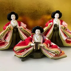 新品☆極上小さな三人官女☆ 頭師聖祥のお顔自慢☆芥子☆正絹☆雛人形☆伝統工芸品☆Japanese Royal Doll☆十二単☆平安本装束☆極上台座、小道具付き☆おひなさま☆Three court ladies