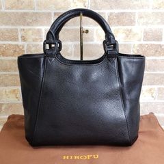 美品 HIROFU ヒロフ シボ革 レザー ハンドバッグ バケツ型 黒 Hロゴ