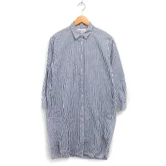 ナノユニバース nano universe ストライプ シャツ ワンピース ロング丈 長袖 ストレートライン 綿 F グレー 灰 /FT48