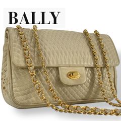BALLY バリー キルティング チェーンショルダーバッグ レザー ブラック
