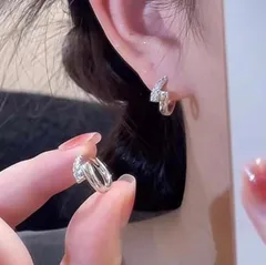 s51 キュービックジルコニア デザインフープピアス｜シルバー 小ぶり 上品 大人アクセサリー