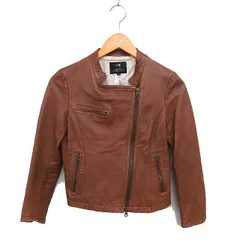 23区 オンワード樫山 ライダースジャケット レザー 総裏地 クロップド 無地 34 茶 ブラウン /NT6