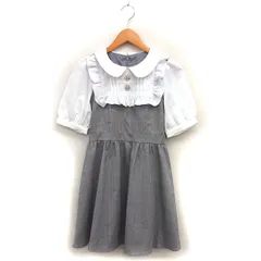 エブリン evelyn ラウンドカラー チェック フレア ワンピース ミニ フリル 五分袖 S グレー /NT34