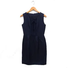 アナイ ANAYI 素材切替 ワンピース ノースリーブ ひざ丈 リボン 無地 リネン混 2 ネイビー 紺 /FT44
