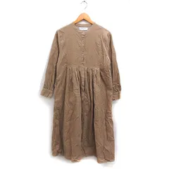 アーバンリサーチ URBAN RESEARCH コーデュロイ シャツ ワンピース ギャザー 長袖 ロング バンドカラー 無地 綿 F ベージュ /FT12