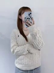 POLO RALPH LAUREN(ポロラルフローレン) クリーム Vネック ケーブルニット