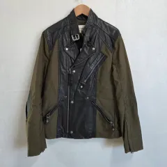 レディース カーキ バイカラー ライダースジャケット M