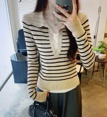 (海外配送)KARA ストライプ付き ダブル長袖Tシャツ