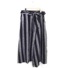ギャップ GAP ラップスカート 巻きスカート スリット ストライプ ロング リネン XS ブラック ベージュ 黒 薄茶 /TT