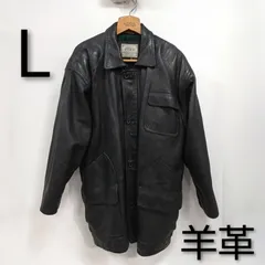 ks63◆カーコート vintage  (L) レザージャケット  羊革 メンズ 胸ポケット有り ポケット4ヶ所 チェック裏地 肩パット付き