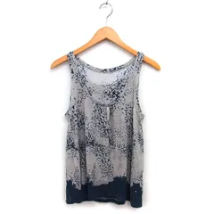 イオコムイオ io comme io プリント タンクトップ ウール混 透け感 ラウンドネック 38 グレー /NT10