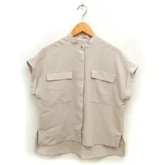 ナノユニバース nano universe ワイド シャツ ブラウス バンドカラー ロールアップ 比翼仕立て 半袖 S ベージュ /NT33