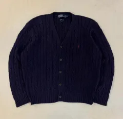 90s ポロラルフローレン ケーブル編み カーディガン ネイビー